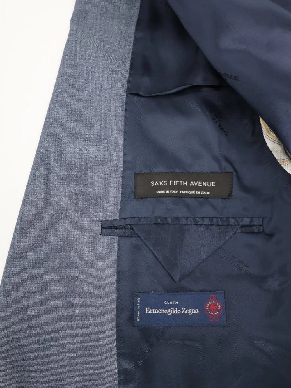 Saks Fifth Avenue Sport Coat Mens 44R Ermenegildo Zegna Wool Silk sharkskin blue